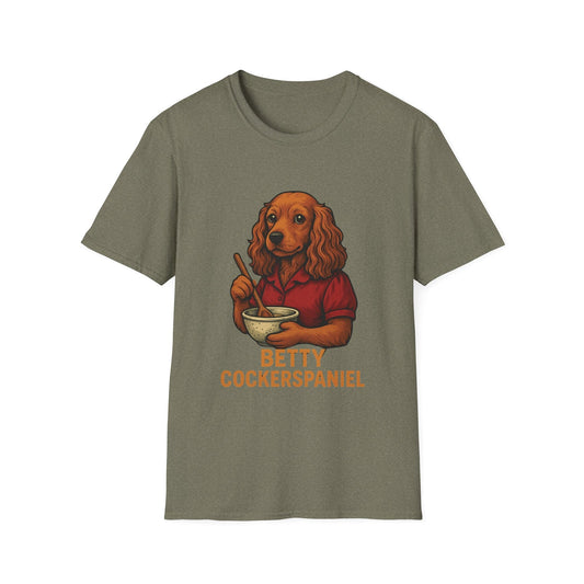 Printify T-Shirt S / Heather Military Green Betty Cockerspaniel – Funny Dog Cooking Pun Shirt (Unisex)