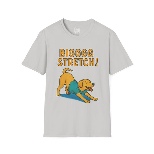 Printify T-Shirt S / Ice Grey BIGGGG STRETCH! – Unisex Yellow Lab Yoga Tee